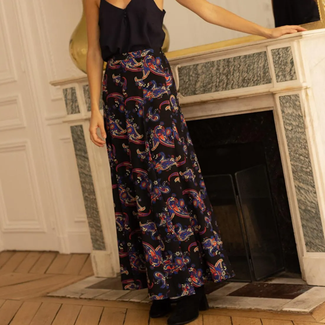 Jupe longue Felicia noir en viscose