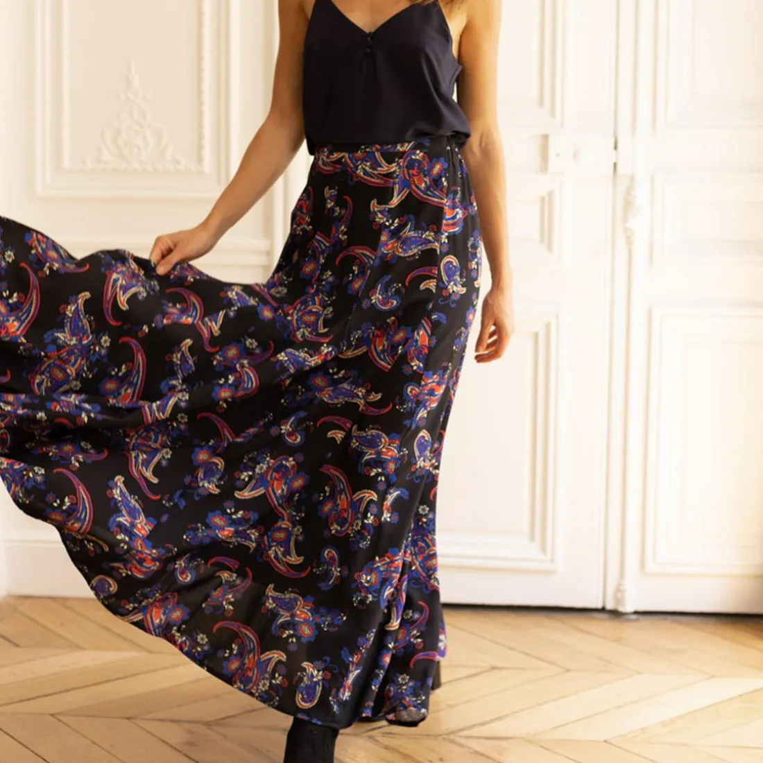Jupe longue Felicia noir en viscose