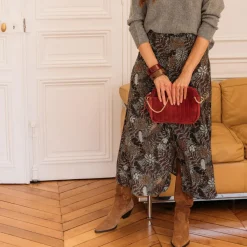 Jupe longue imprimée jungle Amy gris en viscose