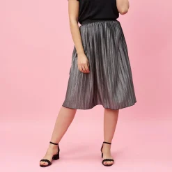 Jupe longue plissée taille élastique femme - Gris