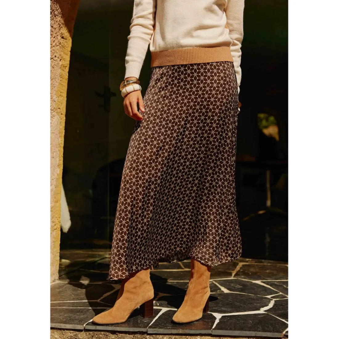 Jupe MENNA - corail marron en viscose