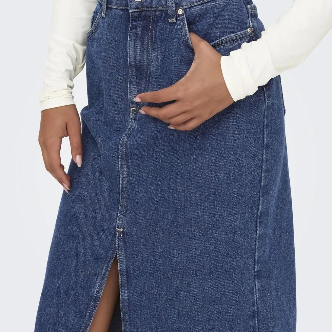 Jupe mi longue en jean Bianca bleu Hazel