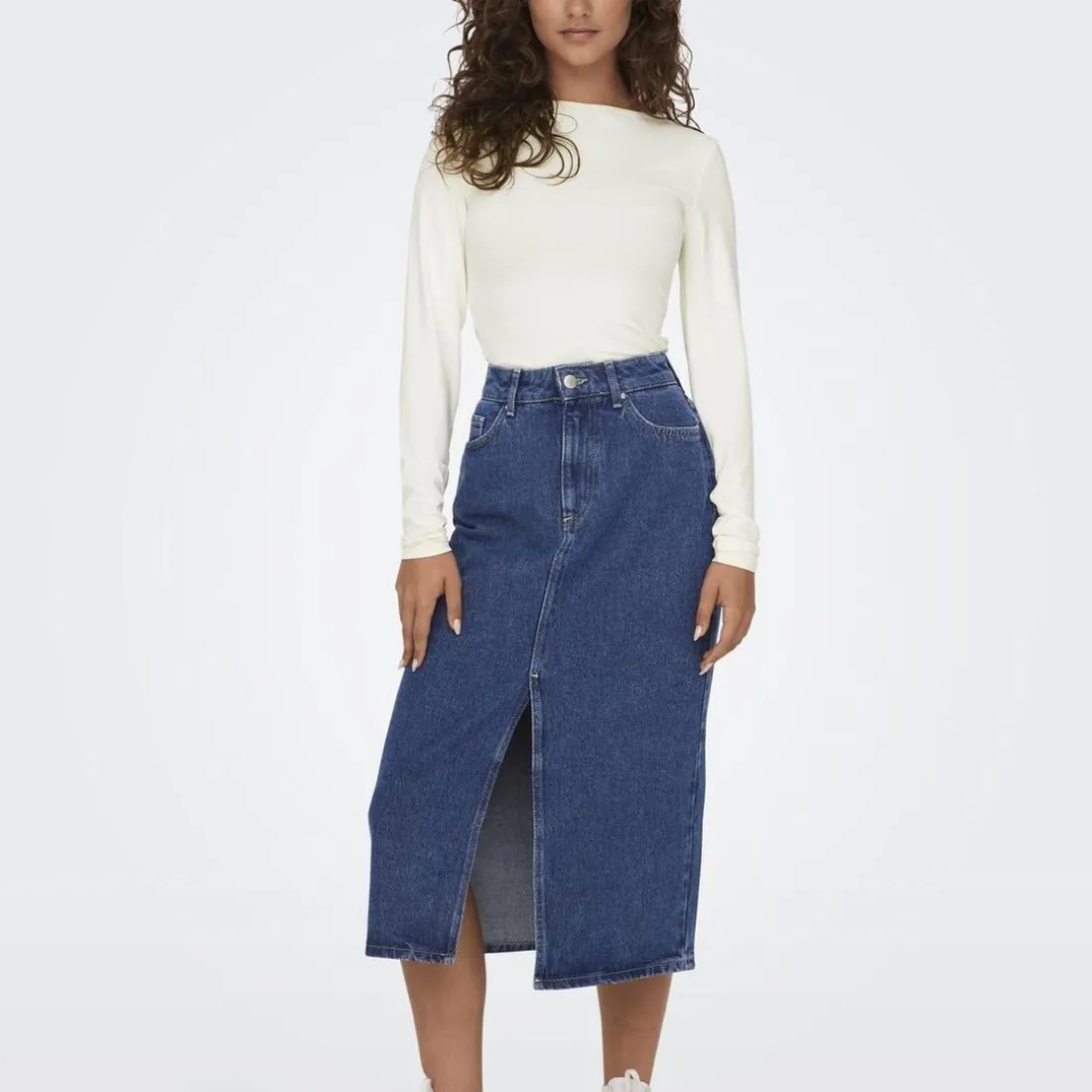 Jupe mi longue en jean Bianca bleu Hazel