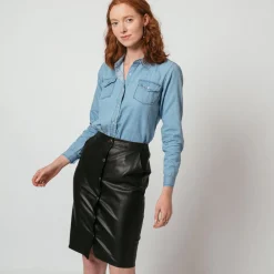 Jupe midi boutonnée en simili Judy