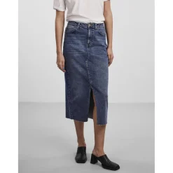 Jupe midi en denim bleu
