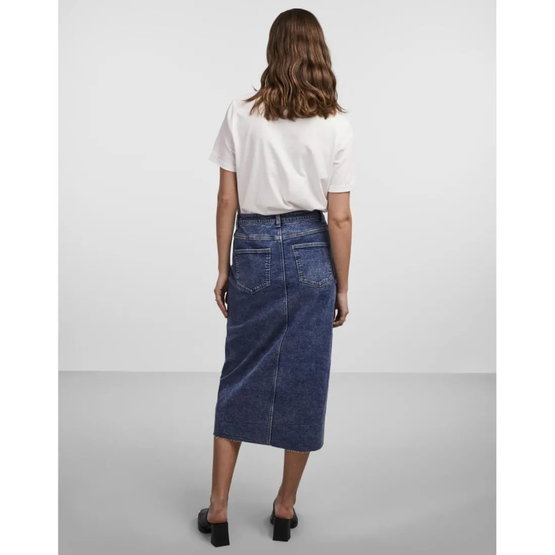 Jupe midi en denim bleu