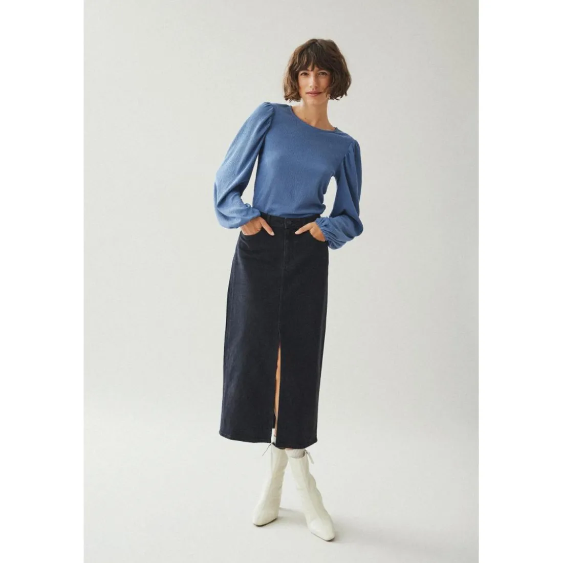 Jupe midi en denim noir Nell