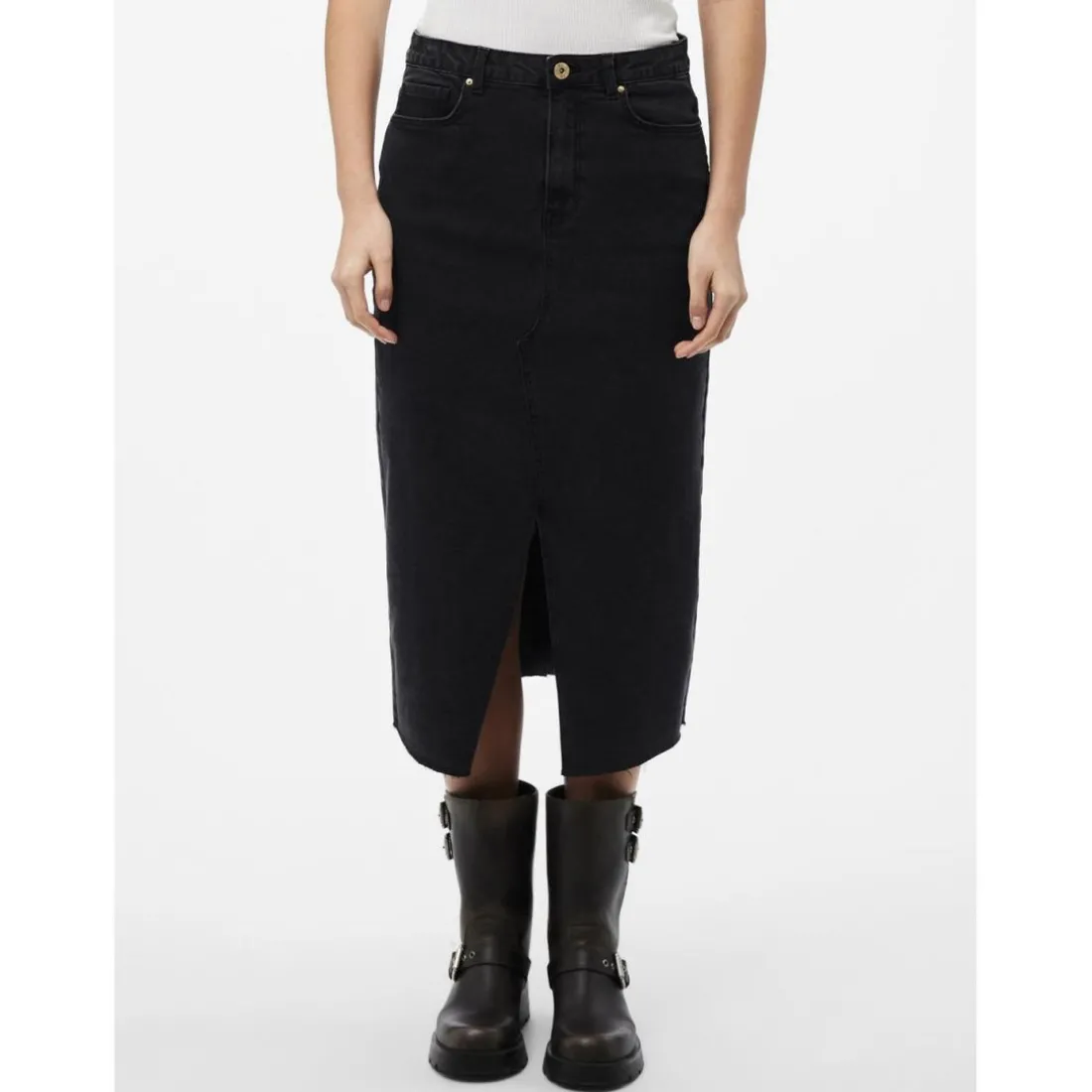 Jupe midi en denim noir Vera