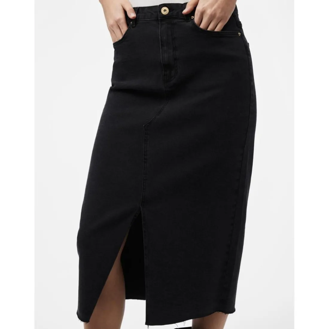 Jupe midi en denim noir Vera
