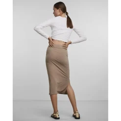 Jupe midi en maille marron