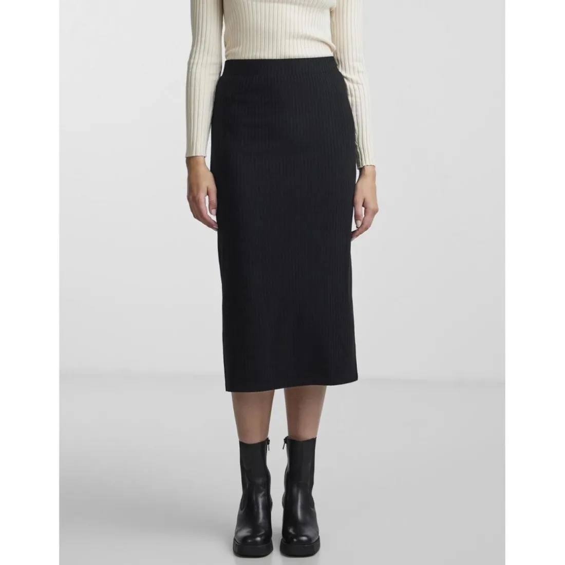 Jupe midi en maille noir Dot