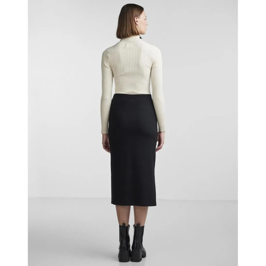 Jupe midi en maille noir Dot