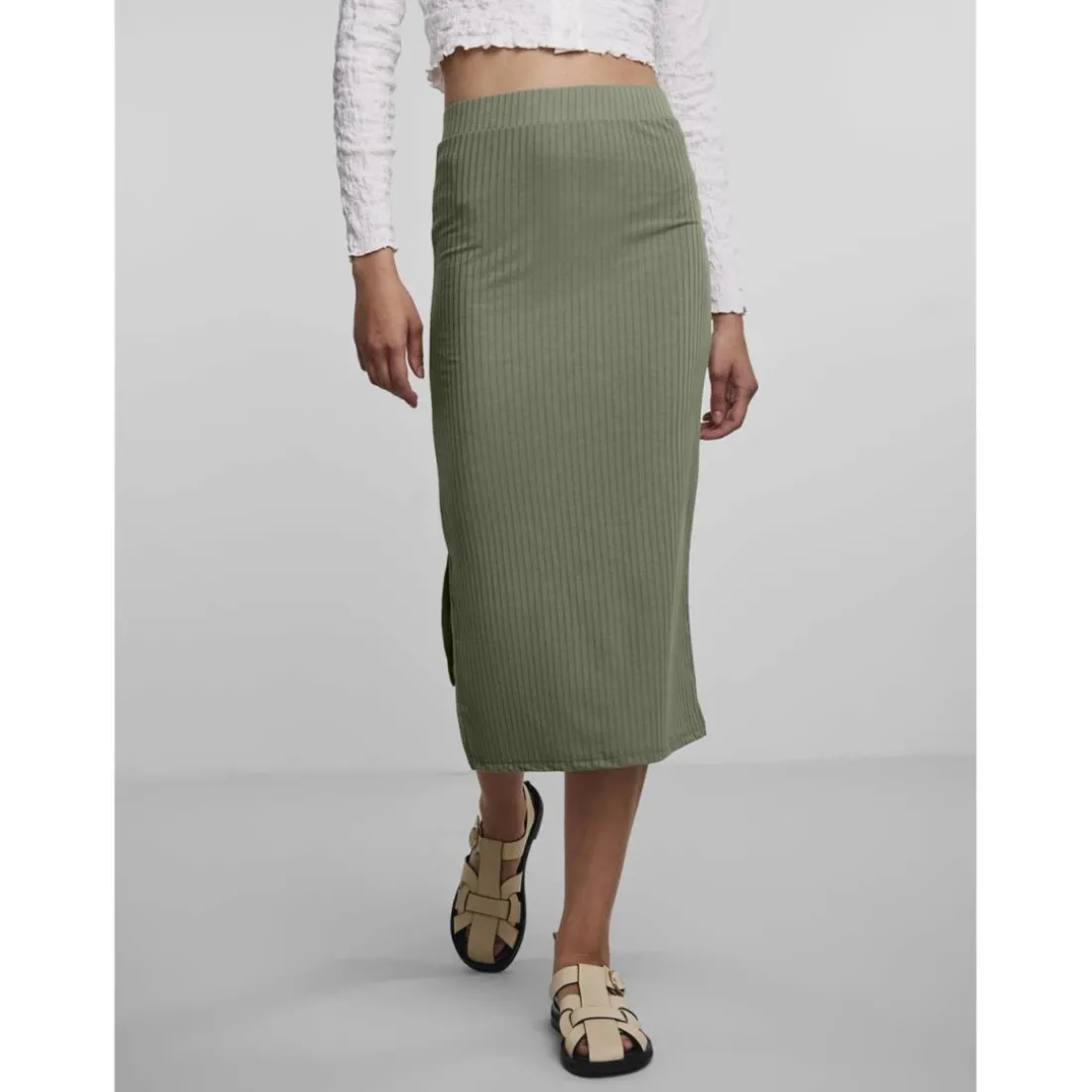 Jupe midi en maille vert