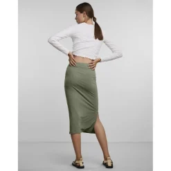 Jupe midi en maille vert