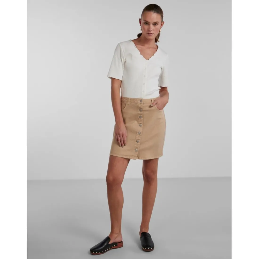 Jupe midi marron en coton