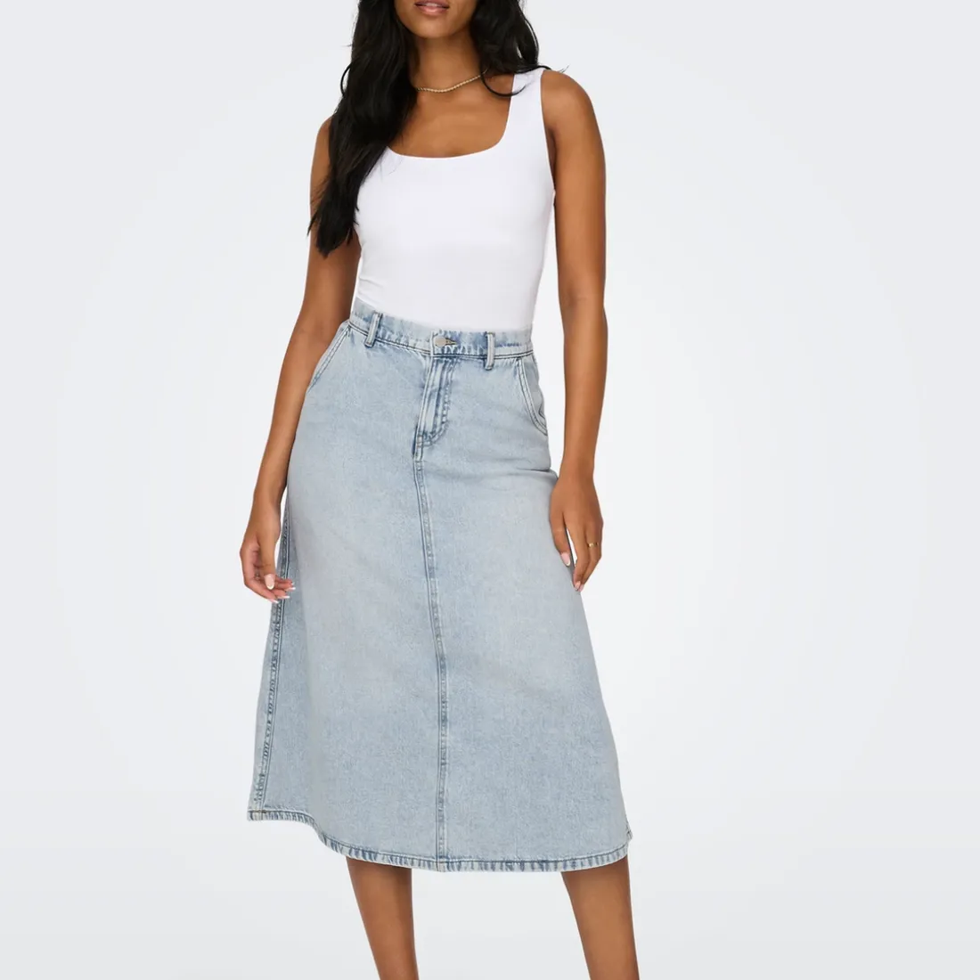 Jupe midi ONLMINDY - Bleu Lyra en coton