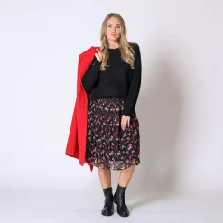 Jupe plissée midi imprimée Julie noir