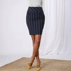 Jupe rayée coupe crayon doublée fente dos femme - Rayé Bleu Marine