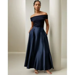 Jupe Selene longue parapluie bleu marine en soie