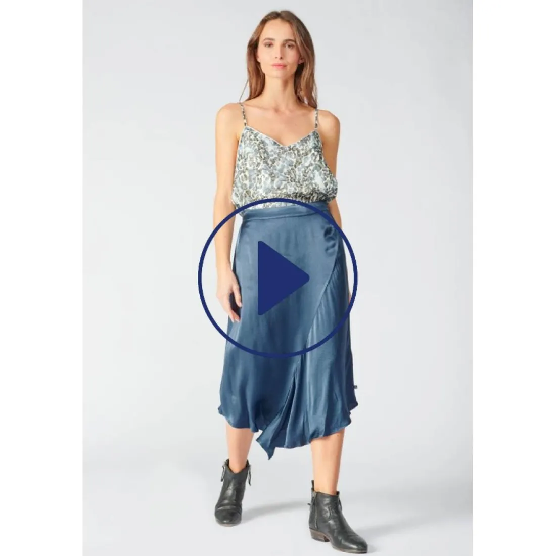 Jupe évasée - Bleue en viscose