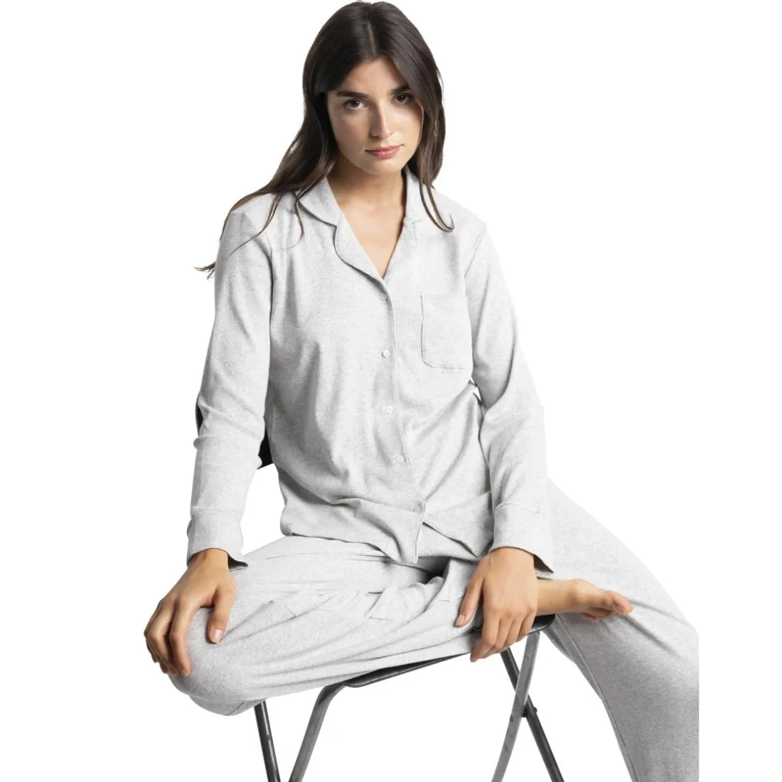 Kate - Haut de pyjama manches longues gris en coton