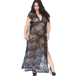Kimono en dentelle transparente Leg Avenue - noir
