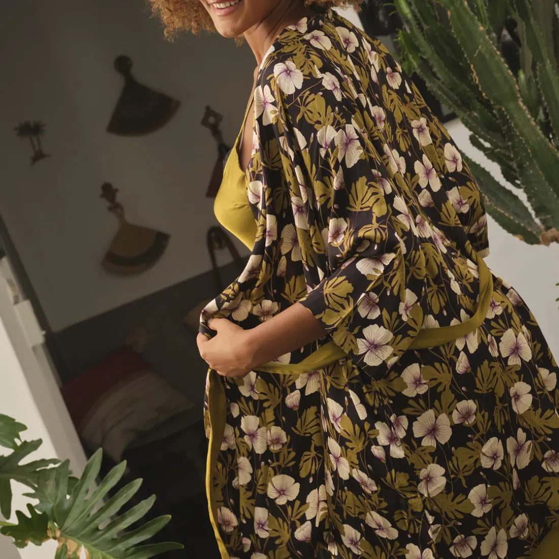 Kimono manches longues multicolore en viscose