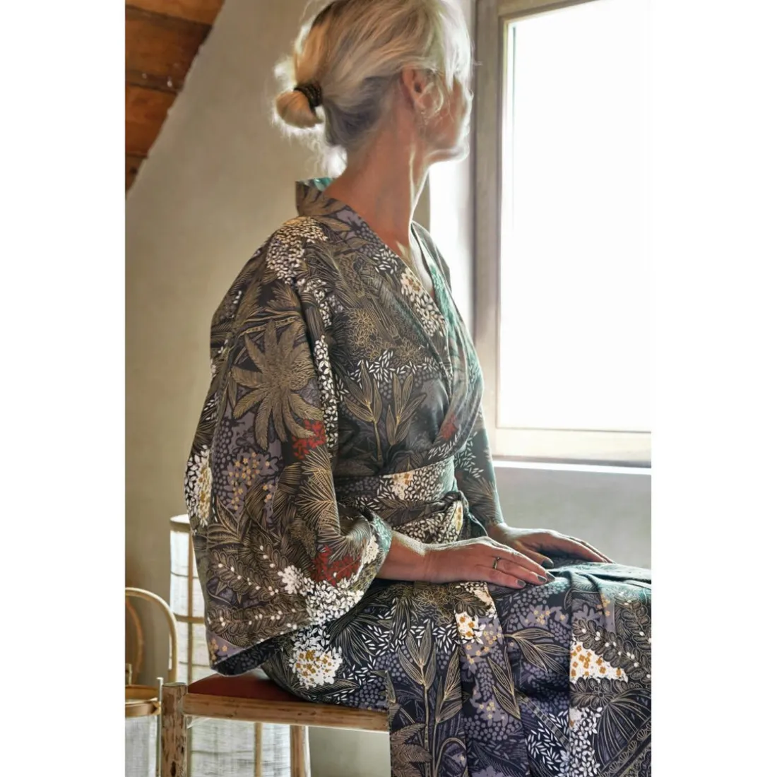 Kimono satin JARDINS DE BABYLONE Indigo