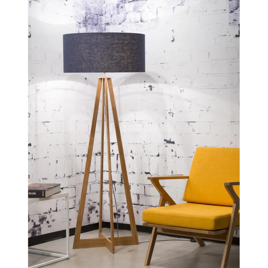 Lampadaire Abat-jour Bleu Jean en Bois EVEREST