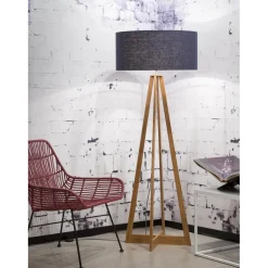 Lampadaire Abat-jour Bleu Jean en Bois EVEREST