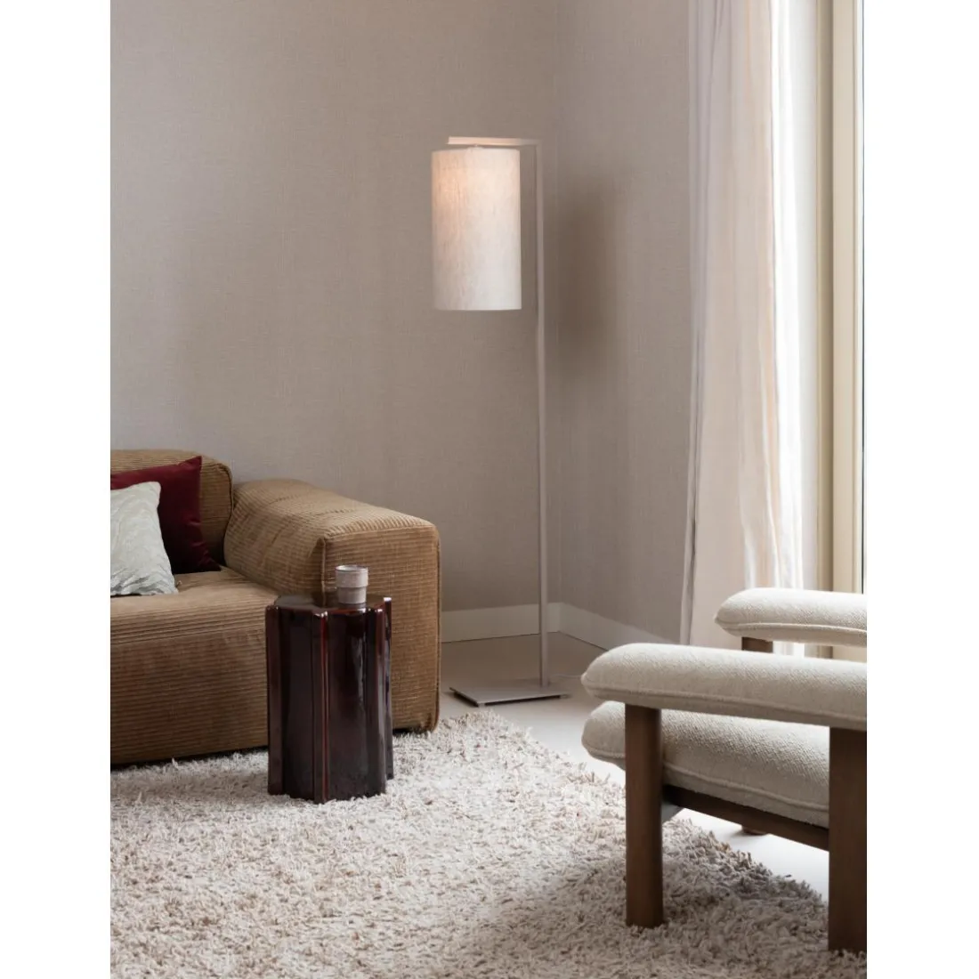 Lampadaire Boston sable abat-jour lin clair