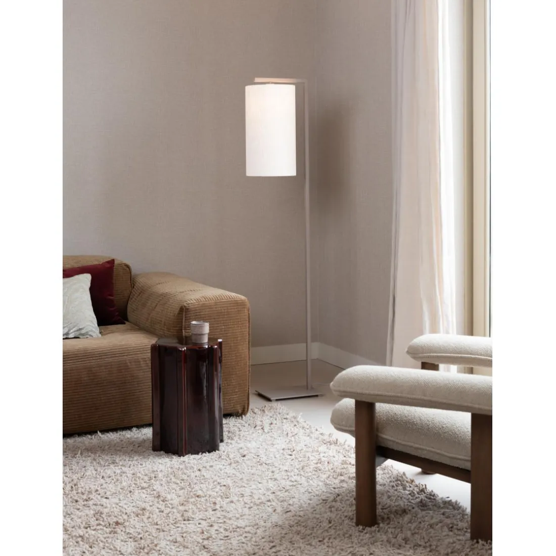Lampadaire Boston sable abat-jour blanc