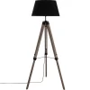 Lampadaire Trepied en Bois de Pin et Tissu H145 Noir NOOR