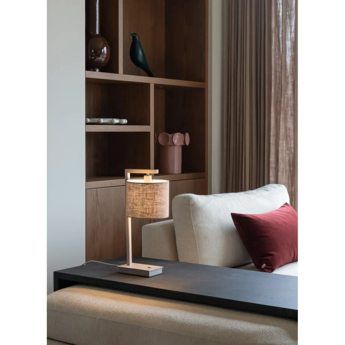 Lampe de table Boston sable abat-jour lin fonce