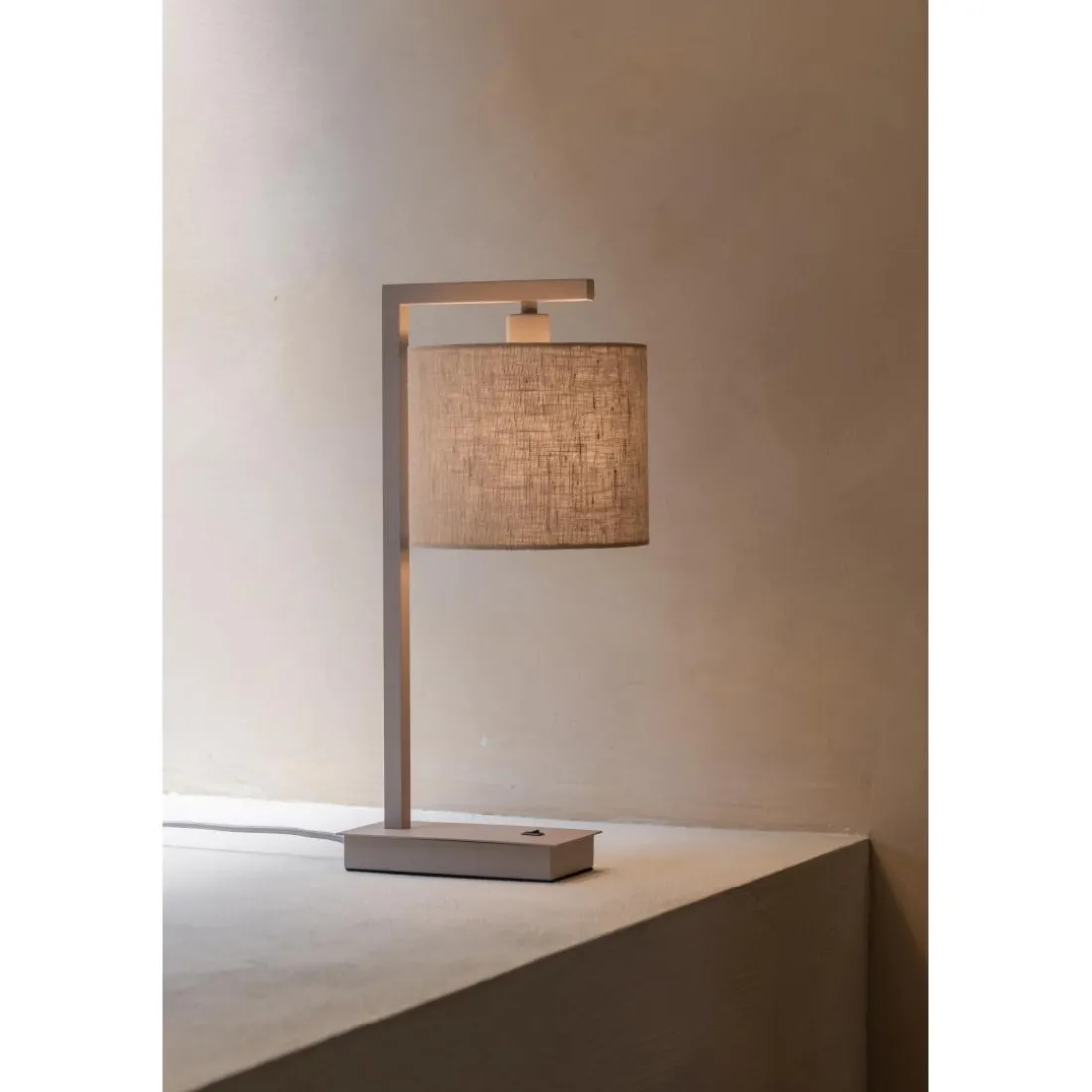 Lampe de table Boston sable abat-jour lin fonce