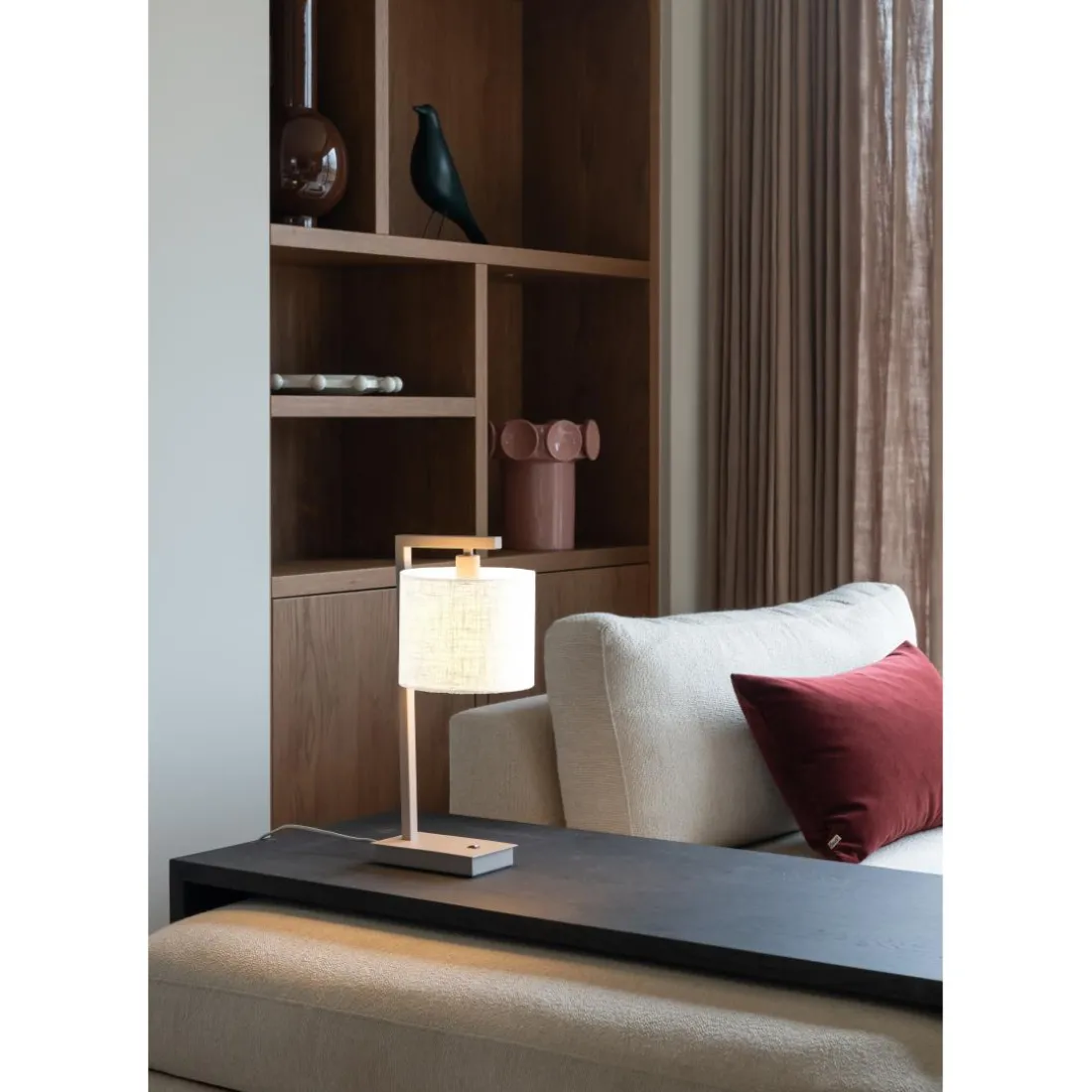 Lampe de table Boston sable abat-jour blanc