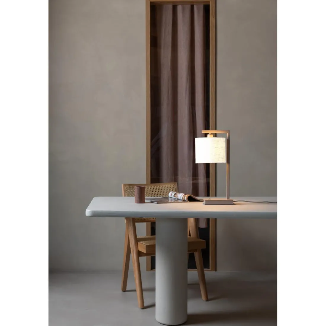 Lampe de table Boston sable abat-jour blanc