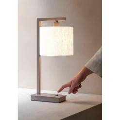 Lampe de table Boston sable abat-jour blanc
