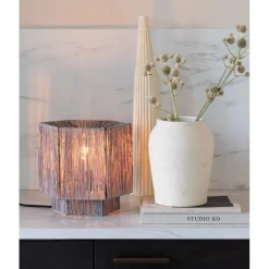Lampe de table raphia Panama ronde octogonale gris