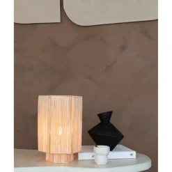 Lampe de table raphia Panama ronde octogonale naturel