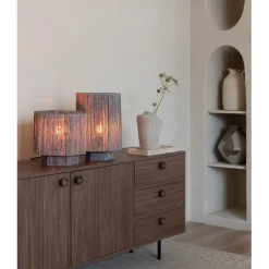 Lampe de table raphia Panama ronde octogonale gris