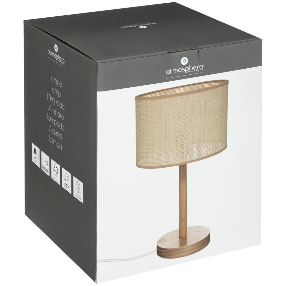 Lampe droite Della, pin, H42 cm