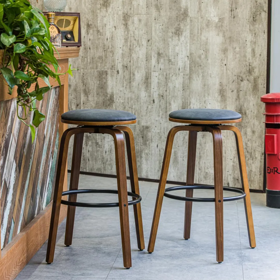 Le lot de tabouret de bar MORENO design industriel élégant assise garnie de mousse ultra-dense
