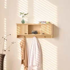 Le Porte-Manteau mural en bois 2 Portes Style Japandi 2 Crochets KONDO style scandinave pour une touche de modernité et d'élégance