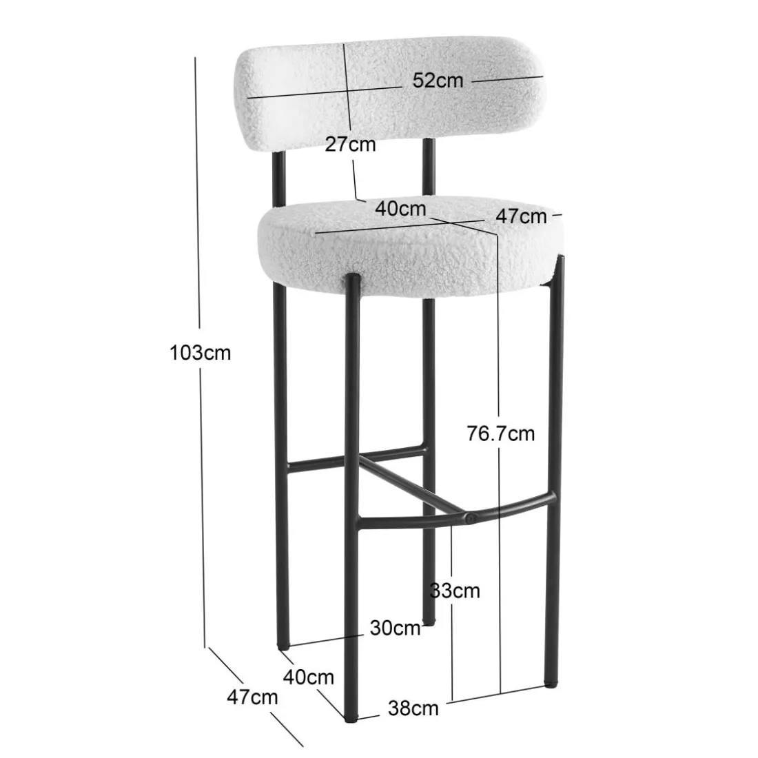 Le tabouret de bar LARS design scandinave élégant assise garnie premium avec une mousse ultra-dense