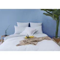 Les signatures - Housse de couette en percale de coton - bleu ciel/passepoil bleu marine