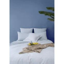 Les signatures - Housse de couette en percale de coton - bleu ciel/passepoil bleu marine