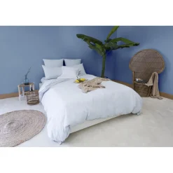 Les signatures - Housse de couette en percale de coton - bleu ciel/passepoil bleu marine