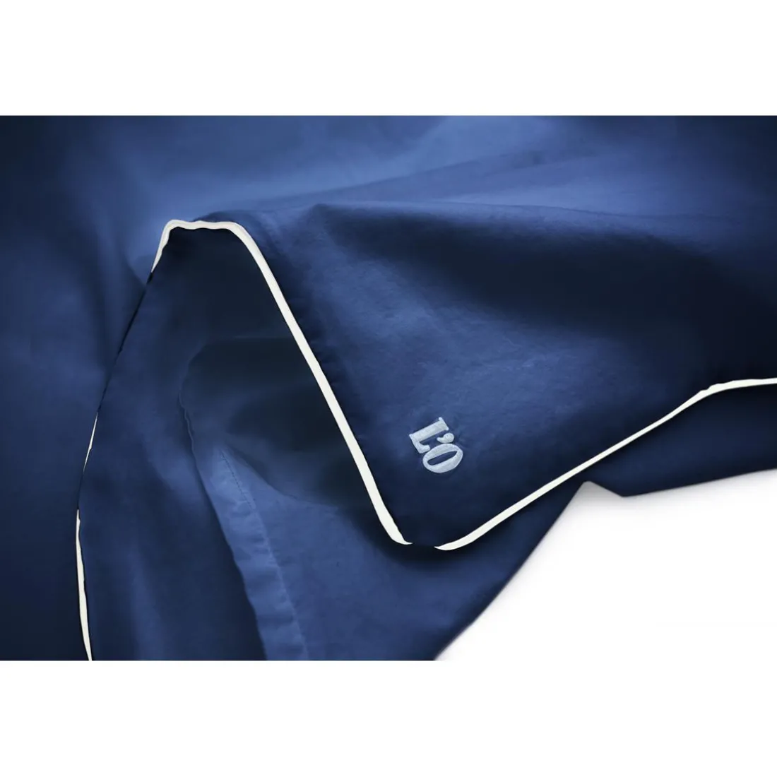 Les signatures - Housse de couette en percale de coton - Bleu marine/passepoil blanc