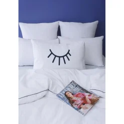 Les signatures - Taie d'oreiller en percale de coton - Blanc /Broderie noir